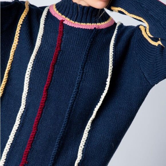 *$10 OFF EN5 En Merci &merci Mock Rib Color Accent Navy - Picture 3 of 5